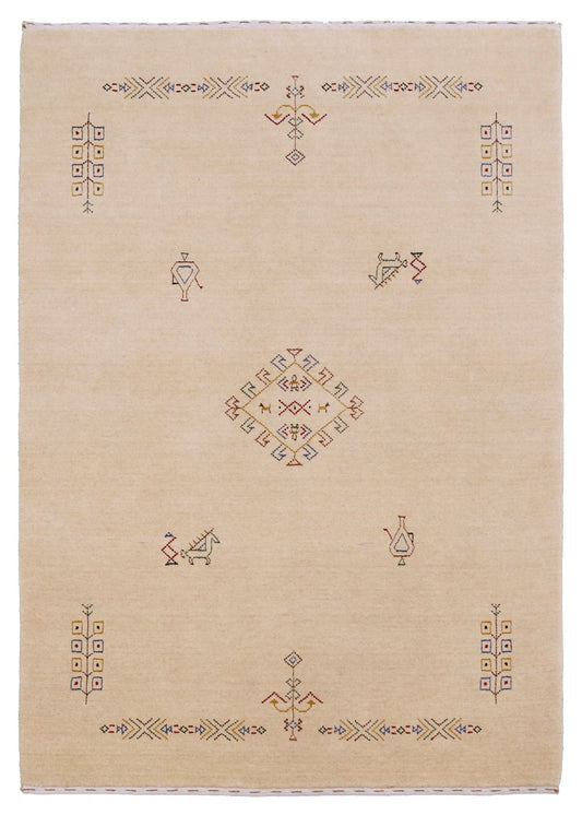 Ivory Border Patterns Hand Loomed Wool Area Rug