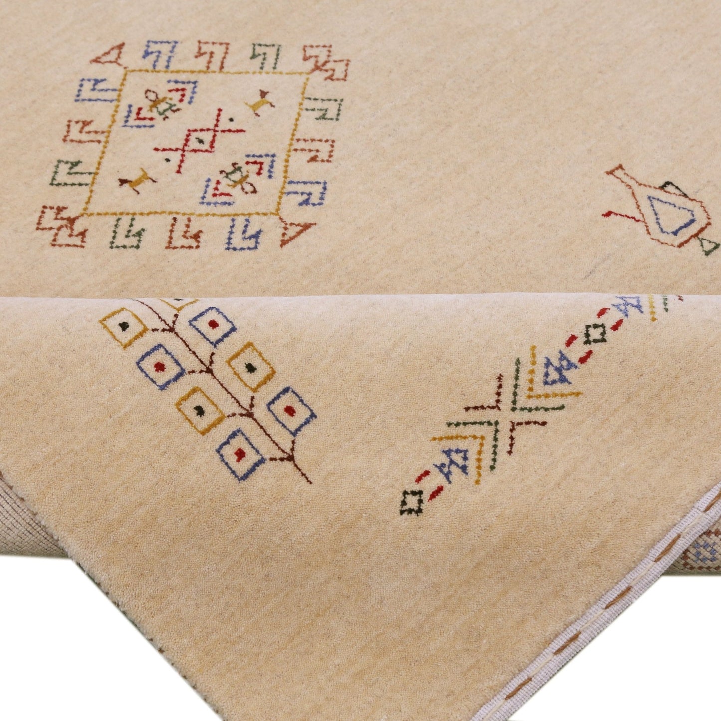 Ivory Border Patterns Hand Loomed Wool Area Rug