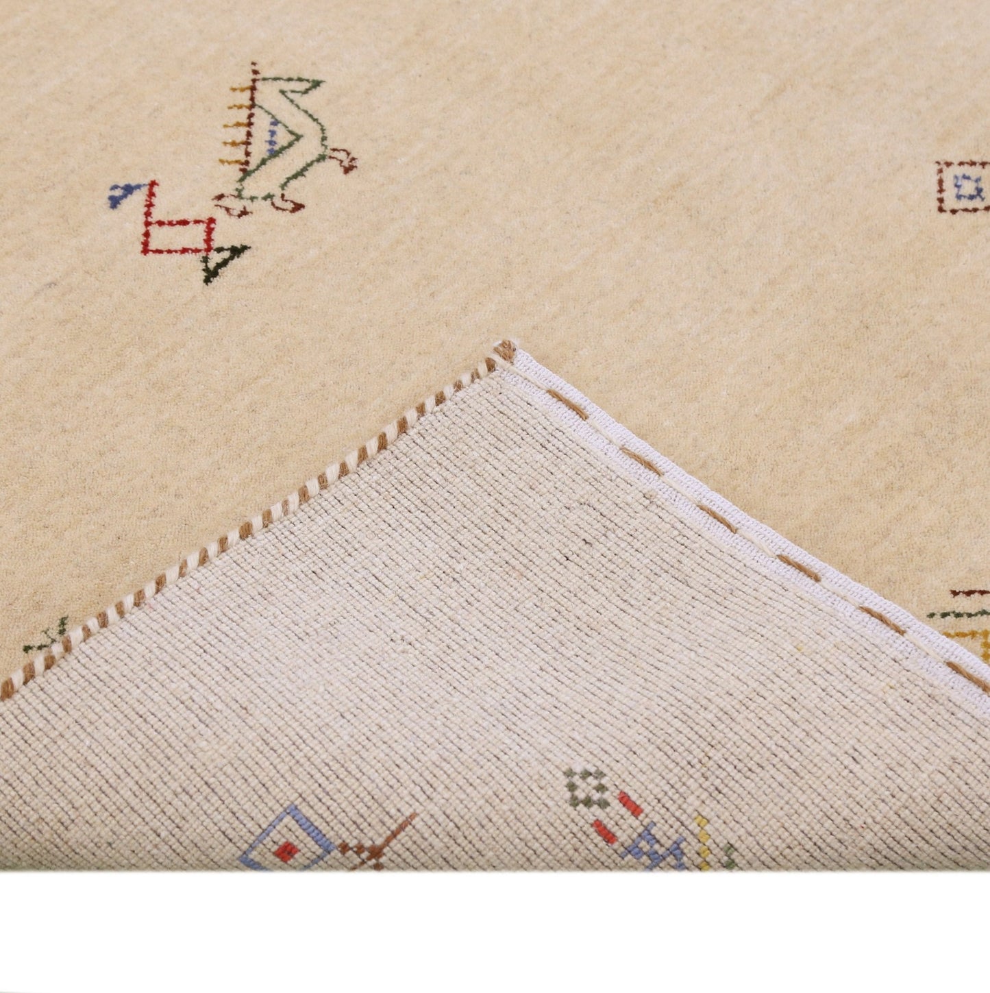 Ivory Border Patterns Hand Loomed Wool Area Rug