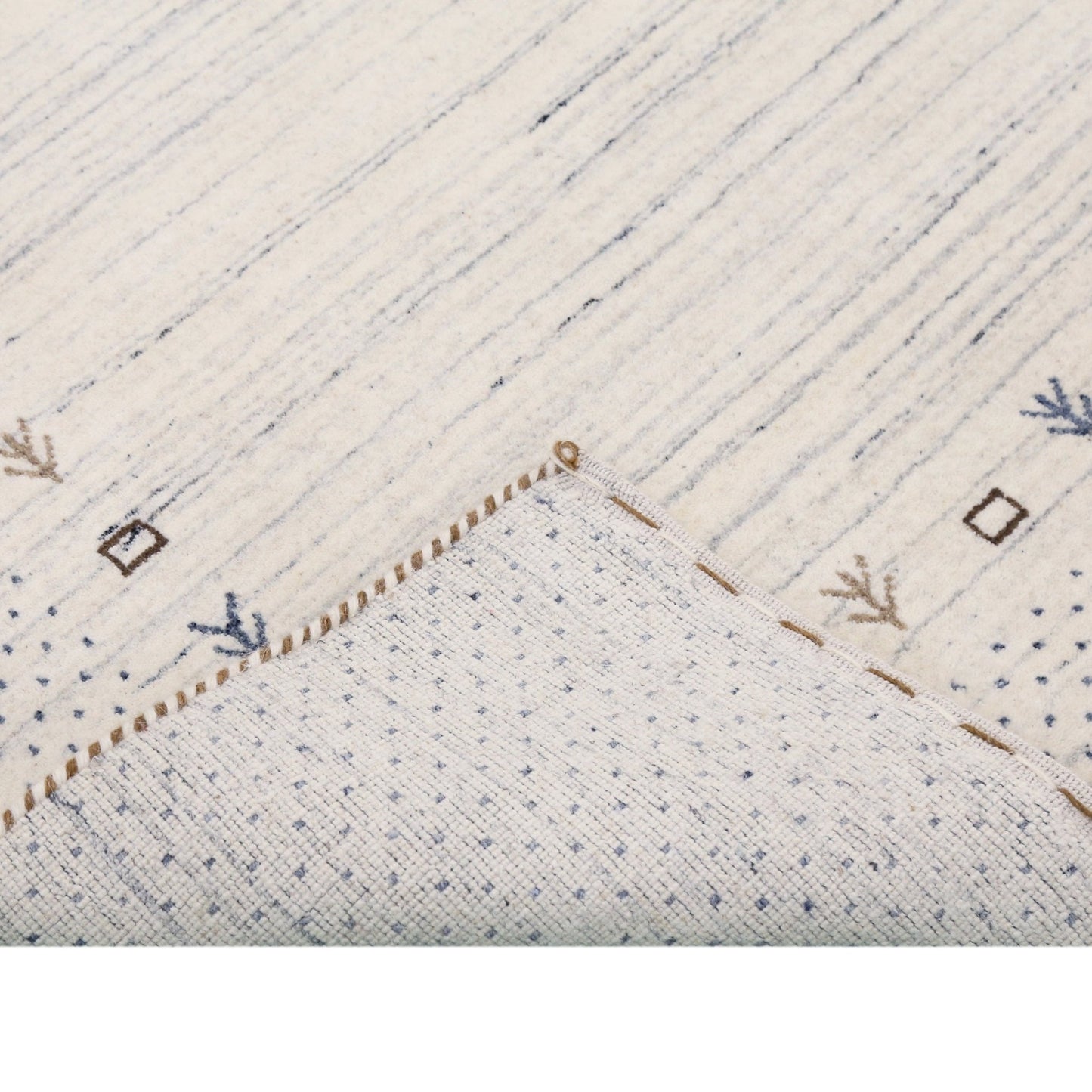 Ivory Contemporary Gabbeh Border Design Hand Loomed Wool Rug