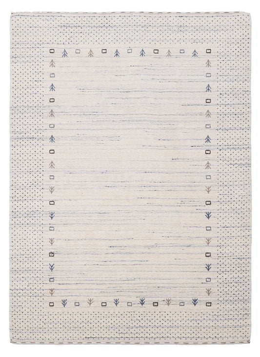 Ivory Contemporary Gabbeh Border Design Hand Loomed Wool Rug