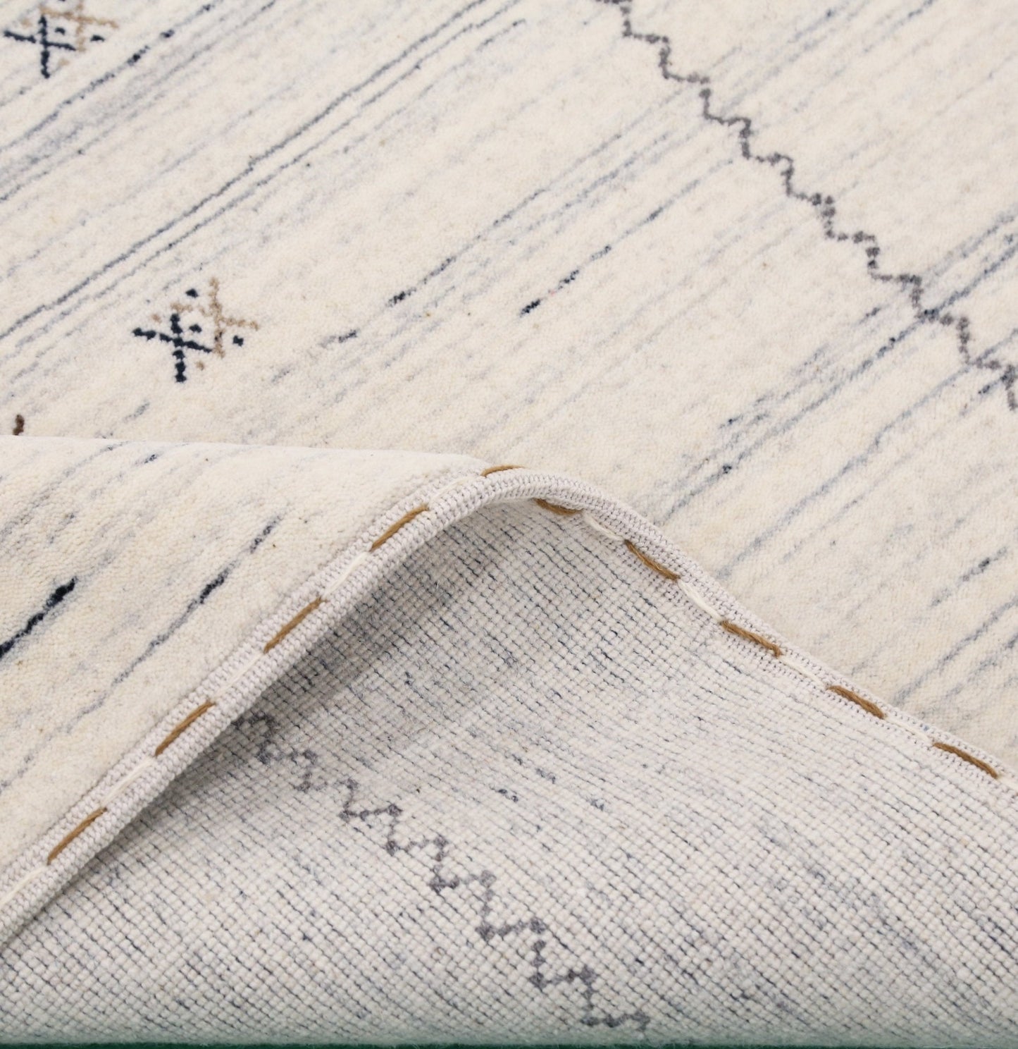 Ivory Modern Tribals Design Hand Loomed Wool Area Rug