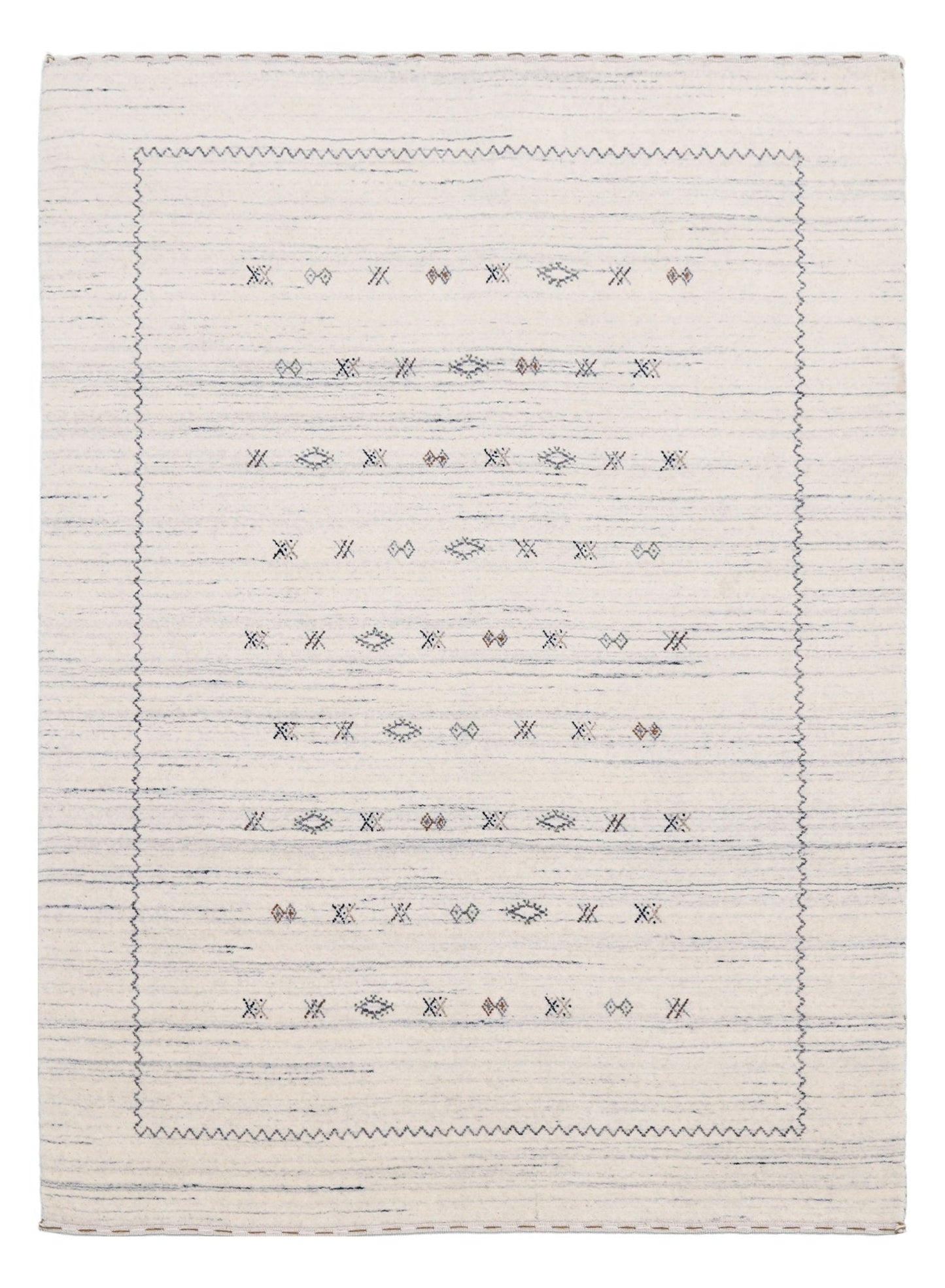Ivory Modern Tribals Design Hand Loomed Wool Area Rug