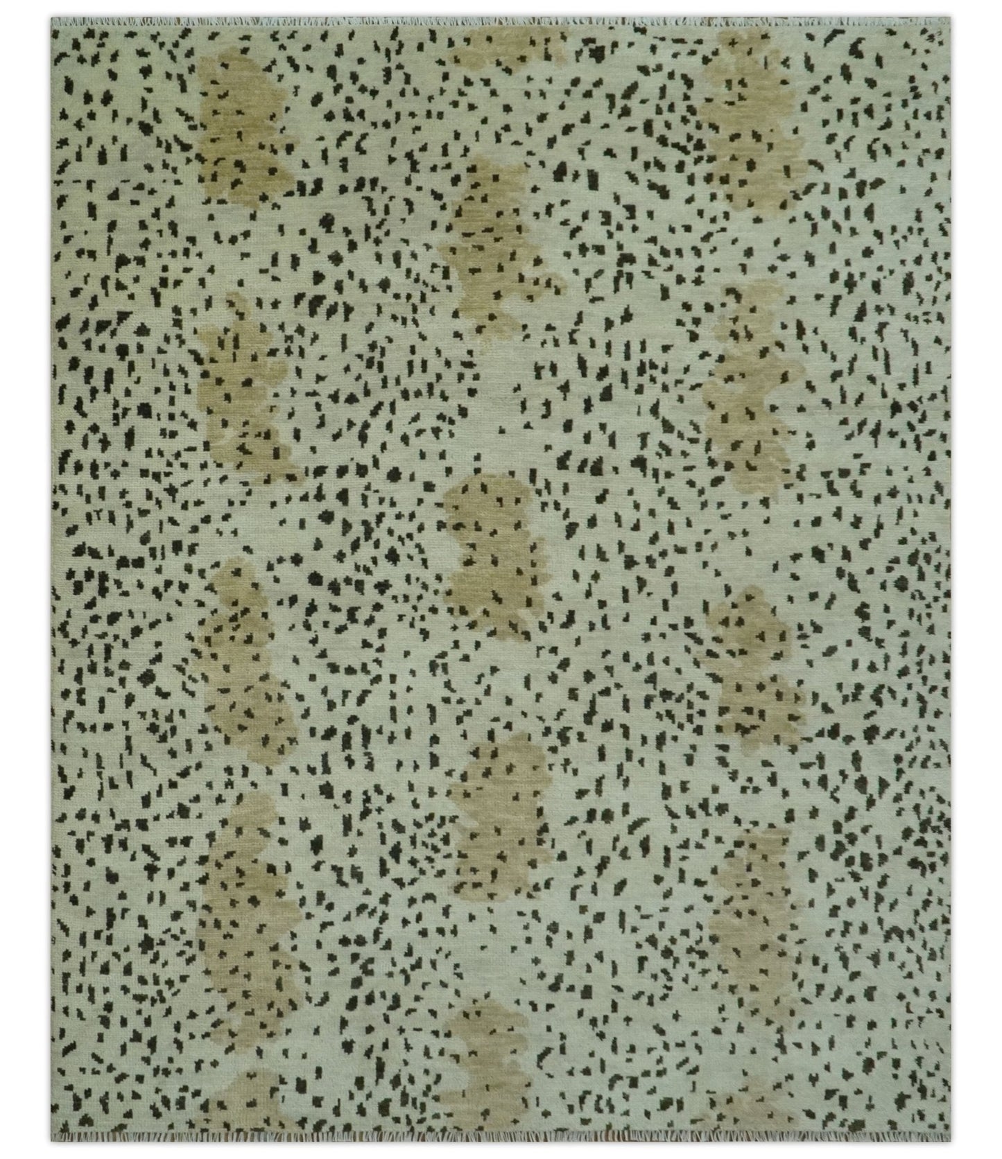 Ivory, Olive and Charcoal Leopard Design Hand Knotted Multi Size wool area rug