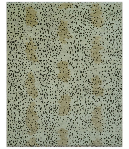 Ivory, Olive and Charcoal Leopard Design Hand Knotted Multi Size wool area rug