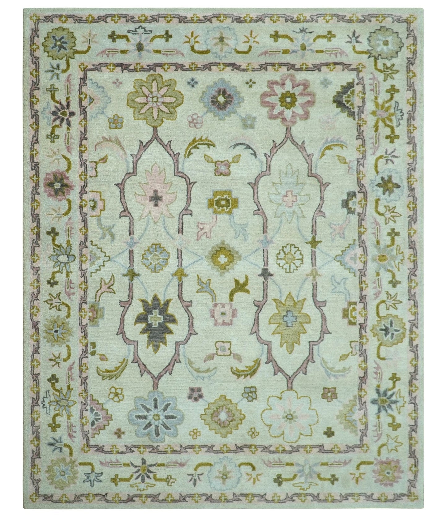 Ivory, Purple and Olive Floral Oushak Hand Tufted Custom Made wool rug