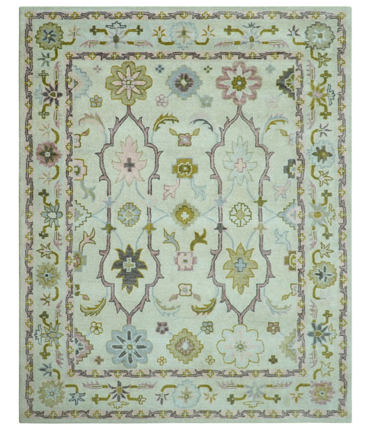 Ivory, Purple and Olive Floral Oushak Hand Tufted Custom Made wool rug