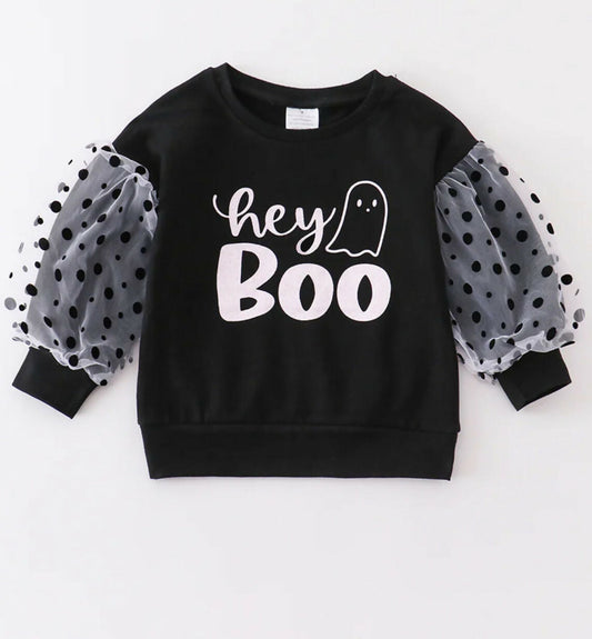 BLACK "BOO" RUFFLE GIRL TOP