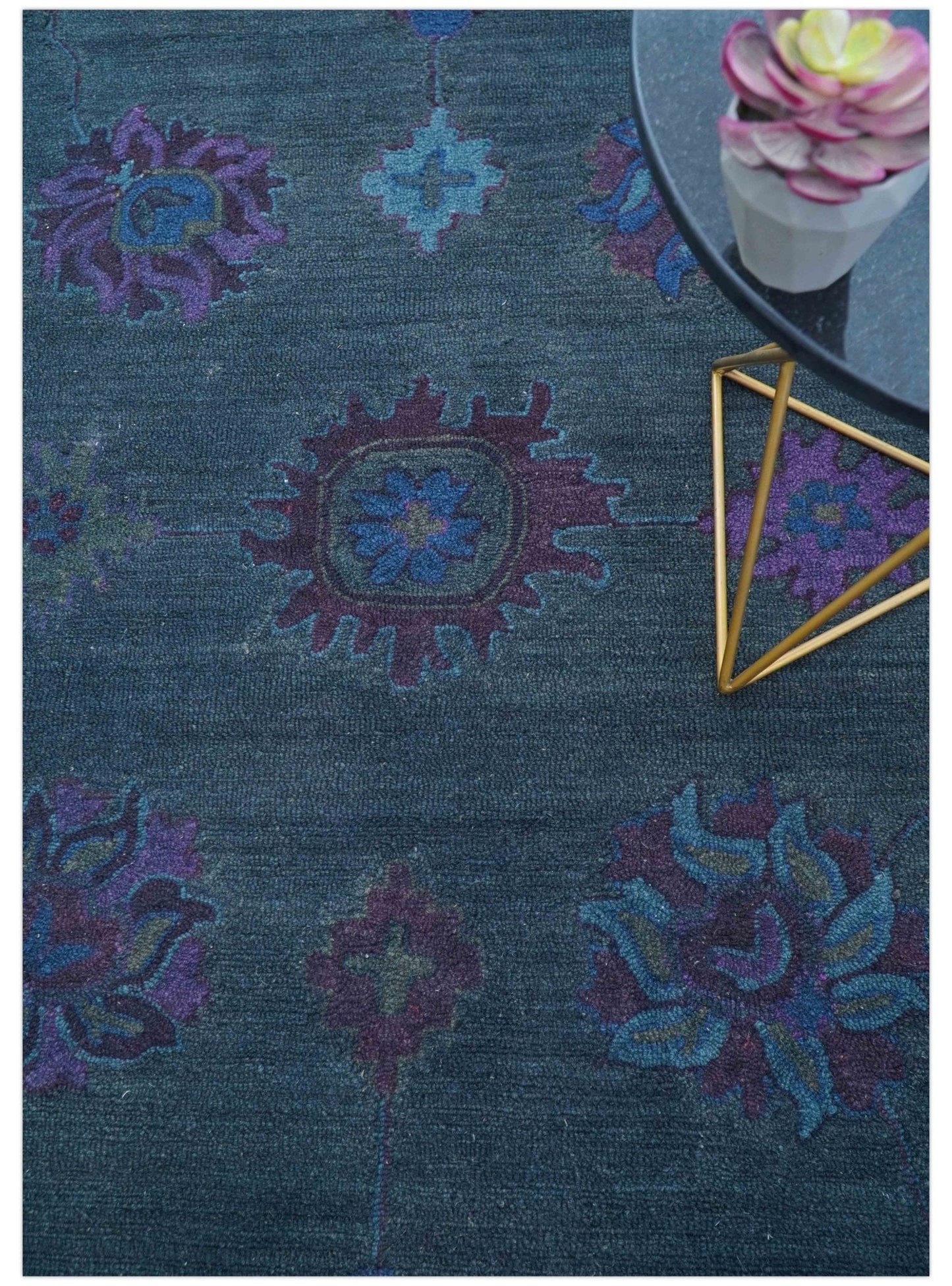 Jewel Custom Made Traditional Overdyed Blue Hand Tufted Wool Rug
