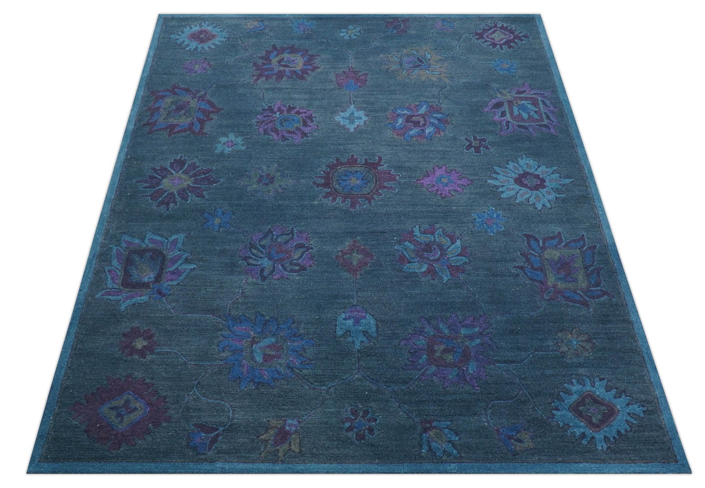 Jewel Custom Made Traditional Overdyed Blue Hand Tufted Wool Rug