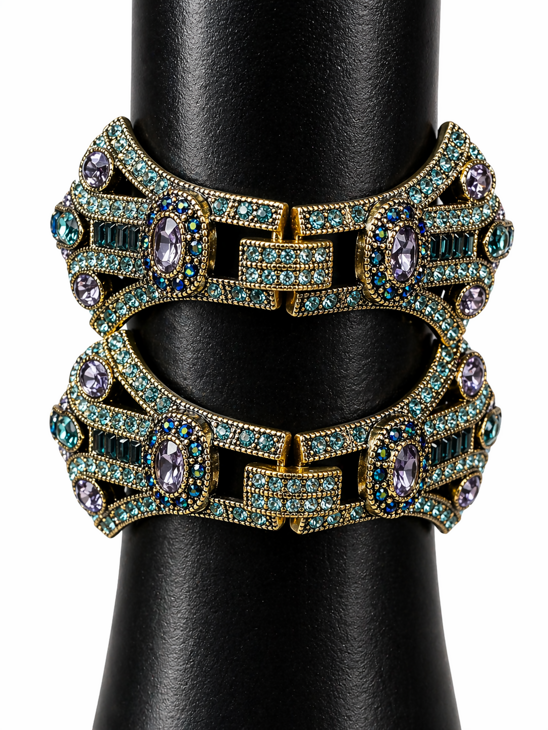 Heidi Daus “Age of Elegance” Multi Strand Crystal and Faux Black Pearl Necklace 26” with 2 Coordinating Statement Bracelets 6.5”
