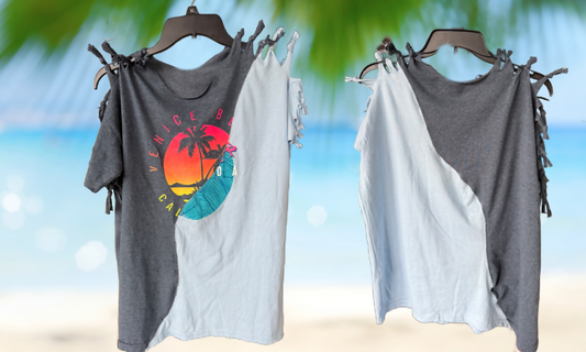 Upcycled 2 T-shirts Boho Beach theme L/XL