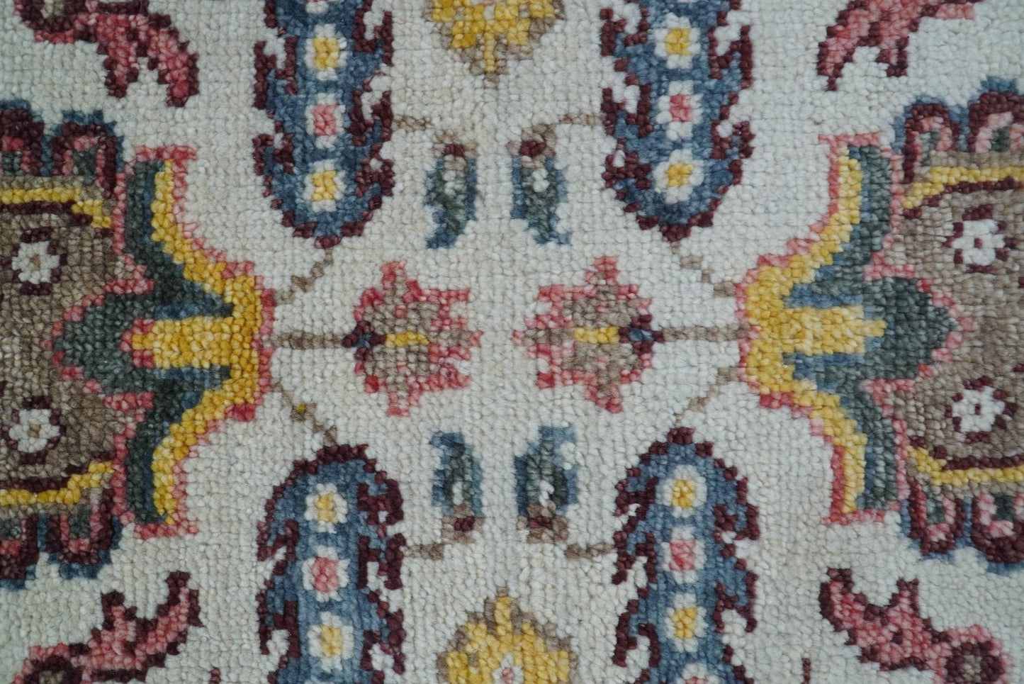 Kelly Turkish Design Ivory And Blue Hand Knotted Wool Rug