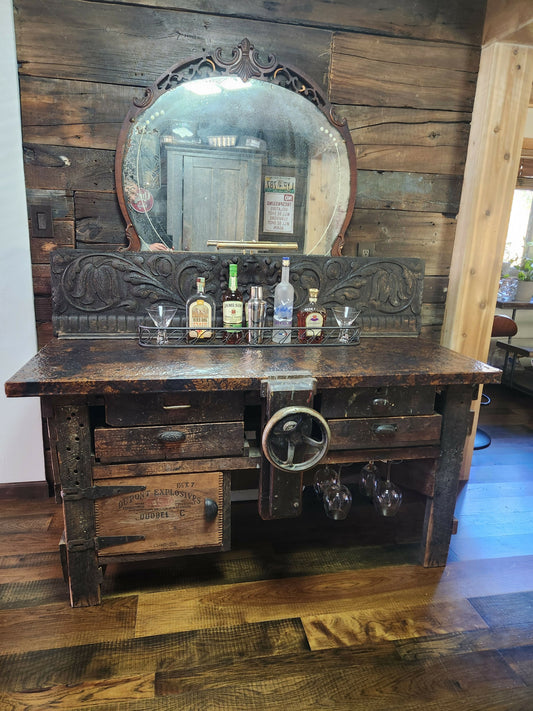 Custom Copper Top Antique work bench whiskey bar