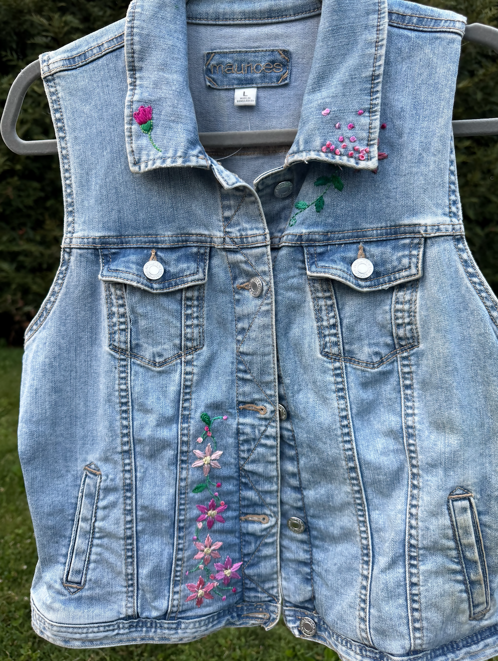 Upcycled Denim Embroidered Vest- Large