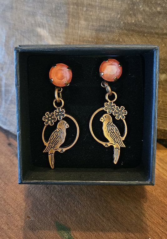 Anytime Crystals Genuine Swarovski Crystal 8.5mm Coral & Parrot Earrings