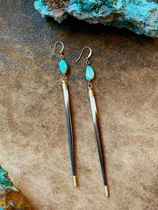 Turquoise Stone & Porcupine Quill Earrings