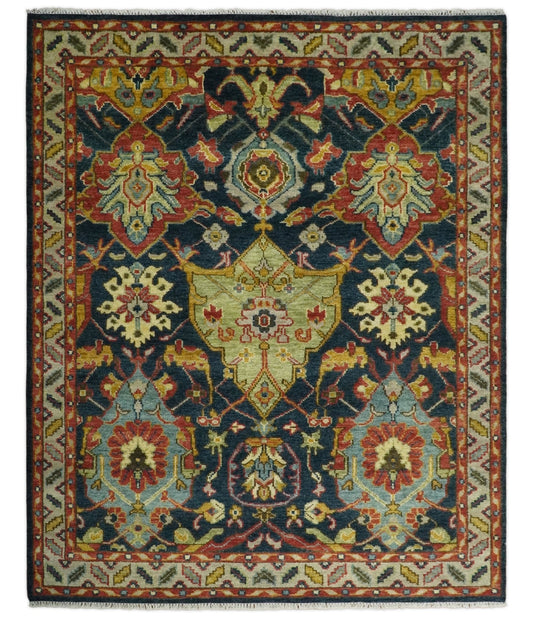 Traditional Large Design Blue, Rust and Gold Hand Knotted Oushak Multi Size wool Area Rug