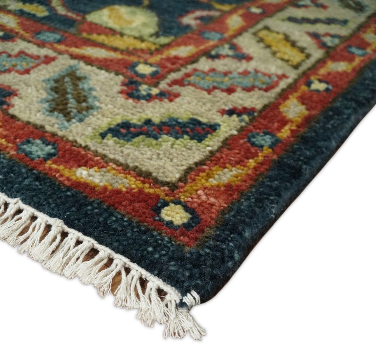 Traditional Large Design Blue, Rust and Gold Hand Knotted Oushak Multi Size wool Area Rug