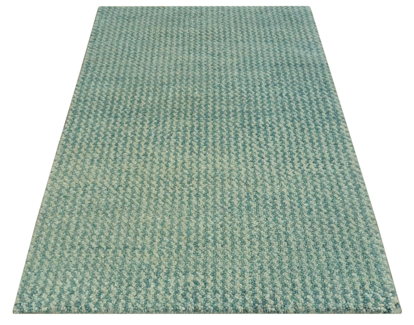 Light Blue and Beige Stripes Design Contemporary Custom Made wool Area Rug