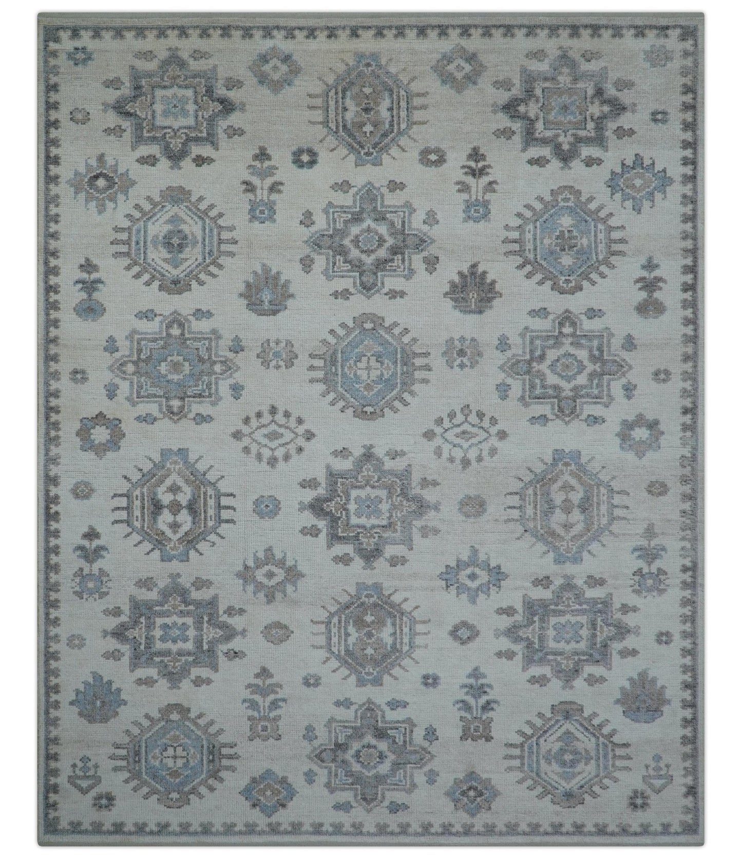 Luxe Custom Made Turkish Ivory Hand knotted Wool And Linen Blend Rug