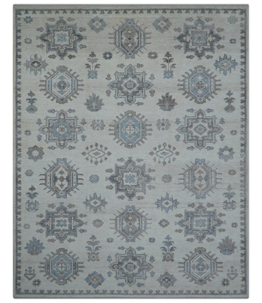 Luxe Custom Made Turkish Ivory Hand knotted Wool And Linen Blend Rug