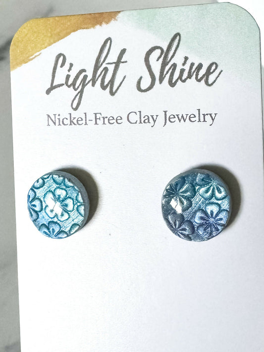 Blue Floral Clay Stud