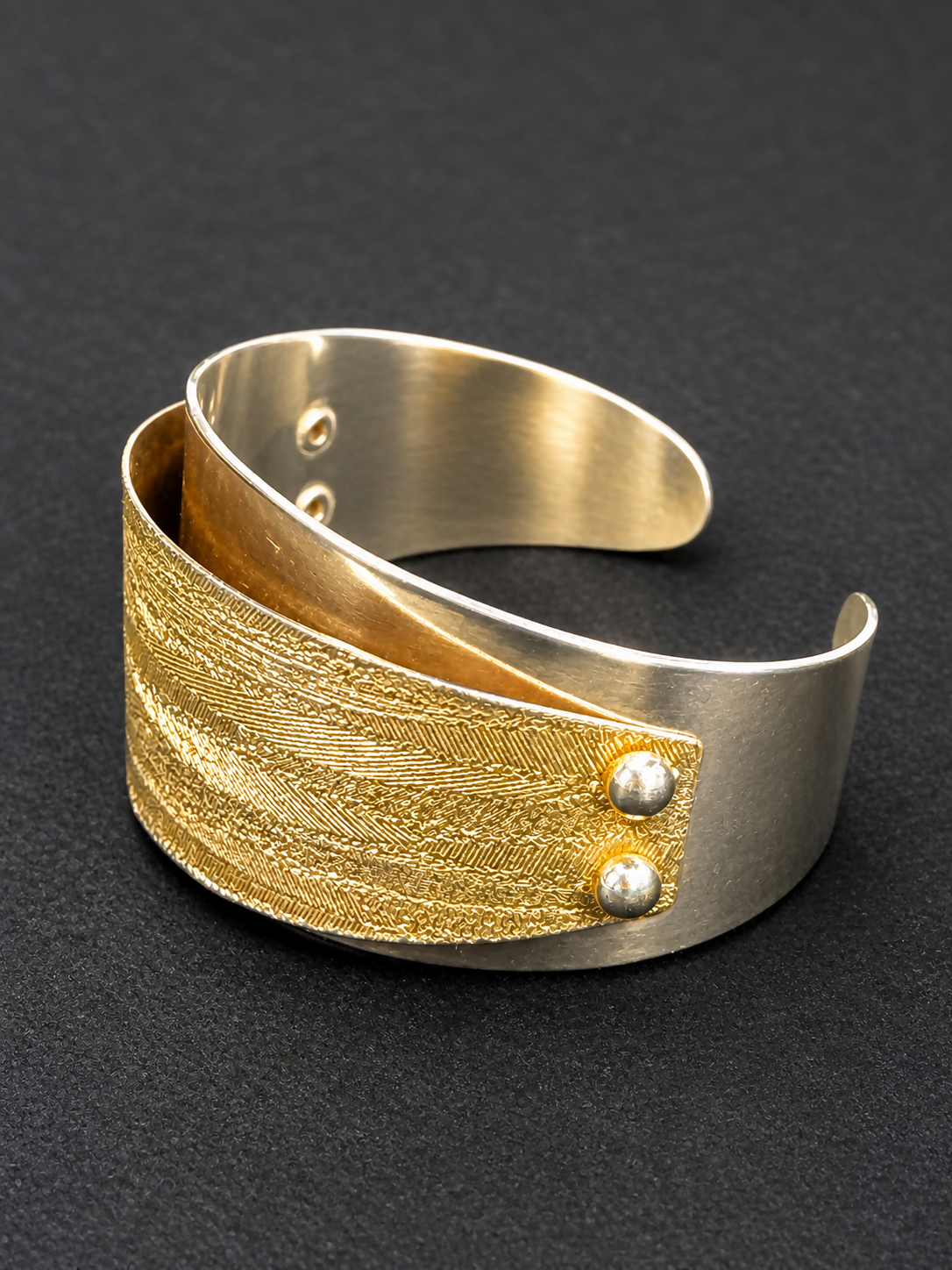 Vintage Emmons “Golden Odyssey” Textured Wide Cuff Bracelet 1974 7”