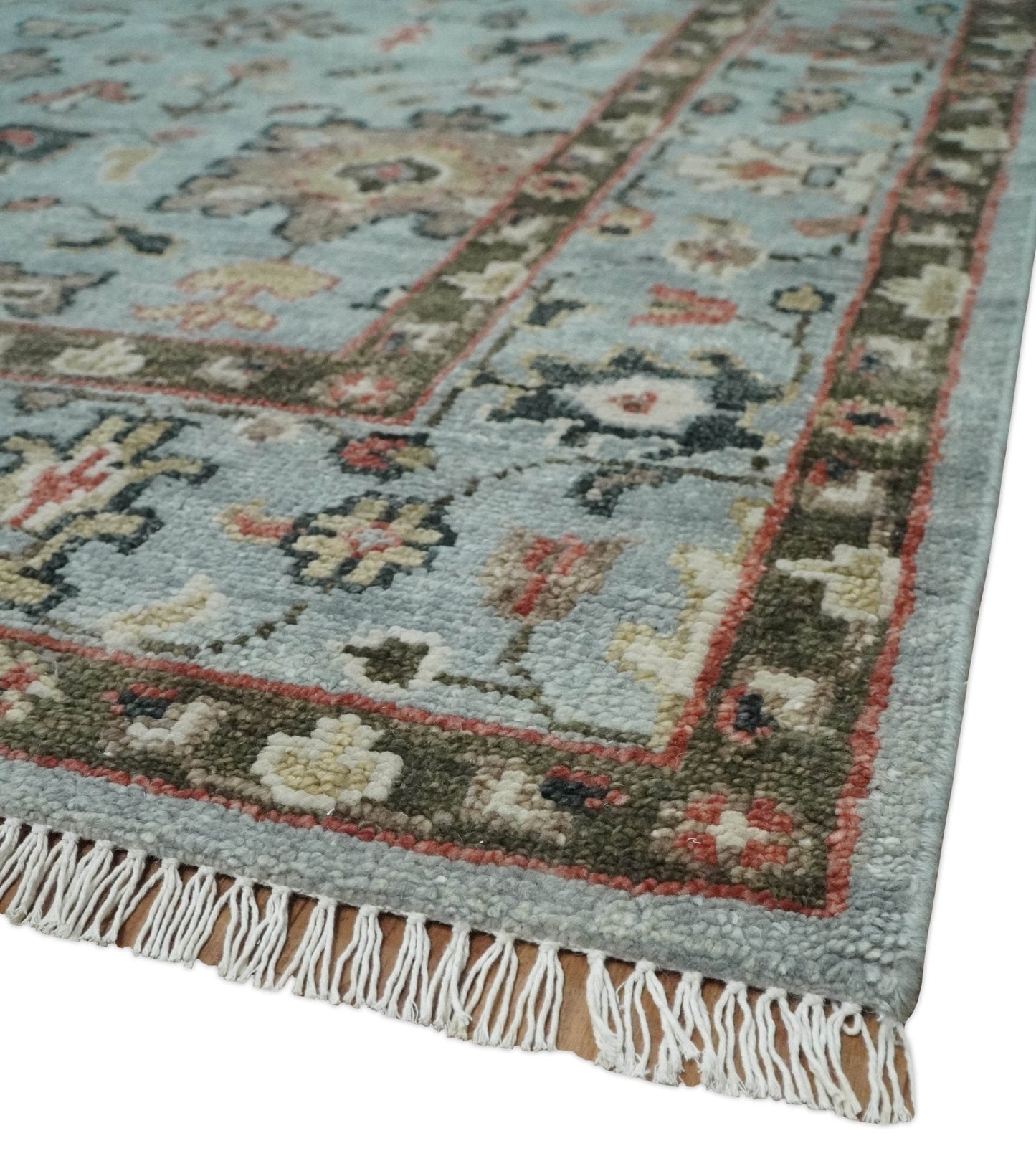 Made to Order Wool Traditional Silver and Olive  Hand knotted Oushak Area Rug