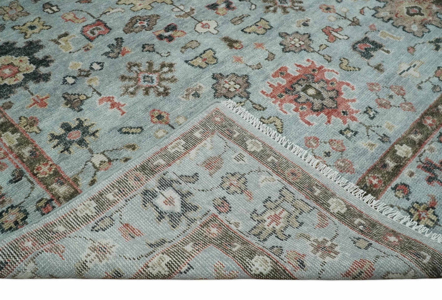 Made to Order Wool Traditional Silver and Olive  Hand knotted Oushak Area Rug