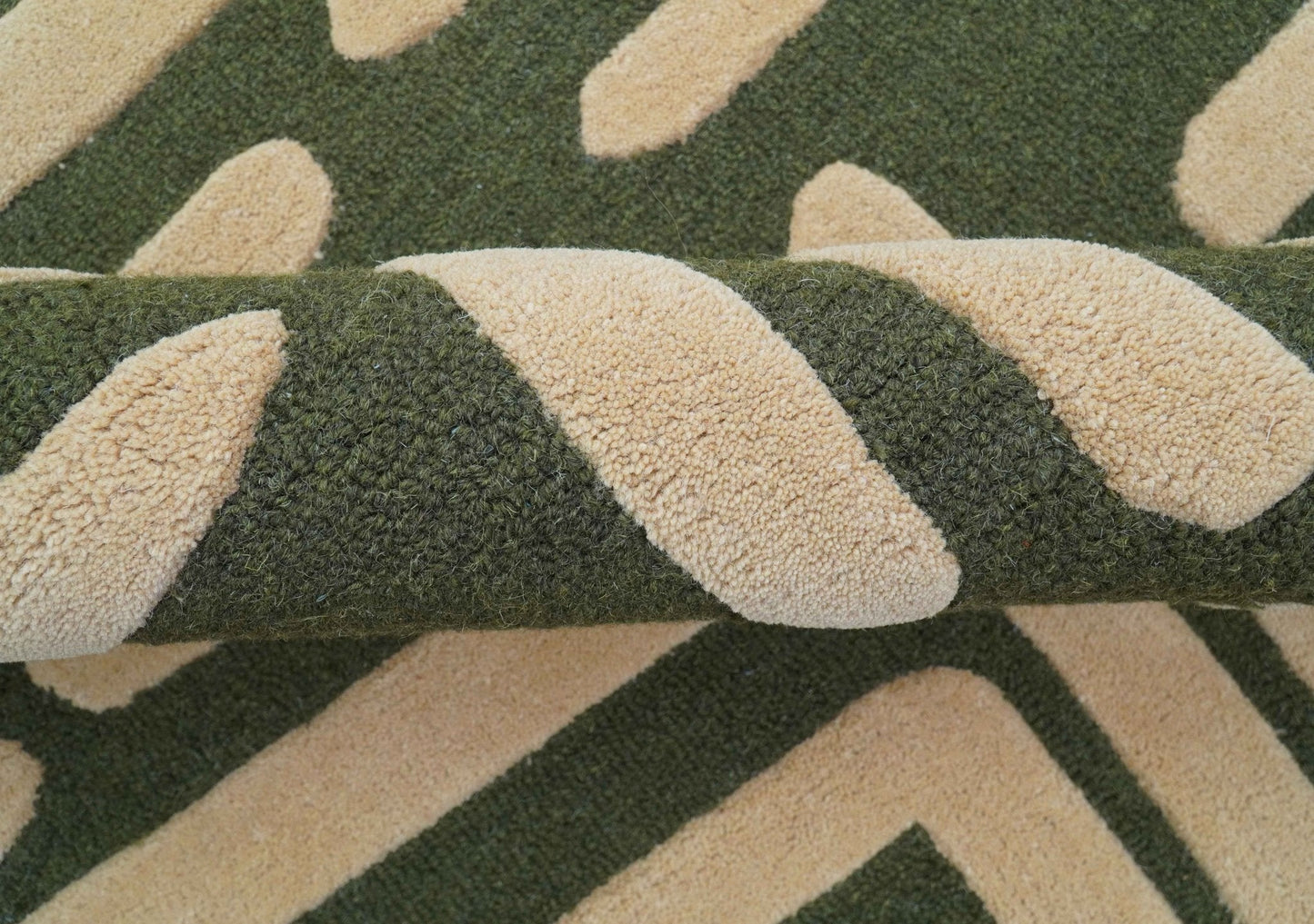 Maze Custom Made Modern Abstract Design Olive Hand Tufted Wool Area Rug