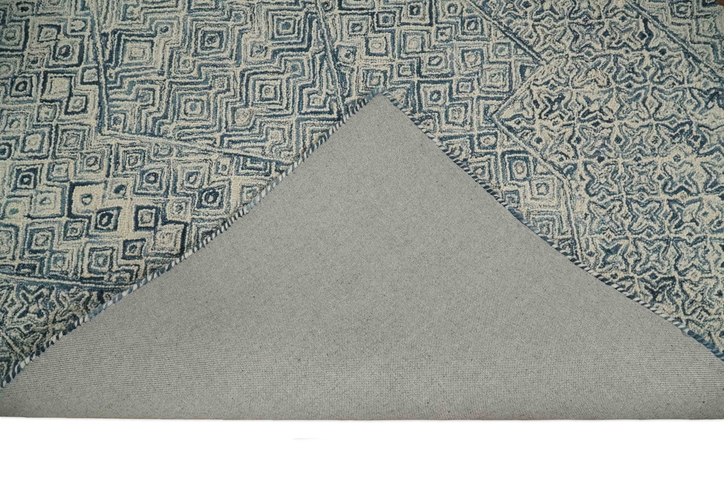 Mid Century Modern Hand Tufted 2x3, 3x5, 5x8, 6x9, 8x10 and 9x12 Woolen Beige and Blue Area Rug | MIR1