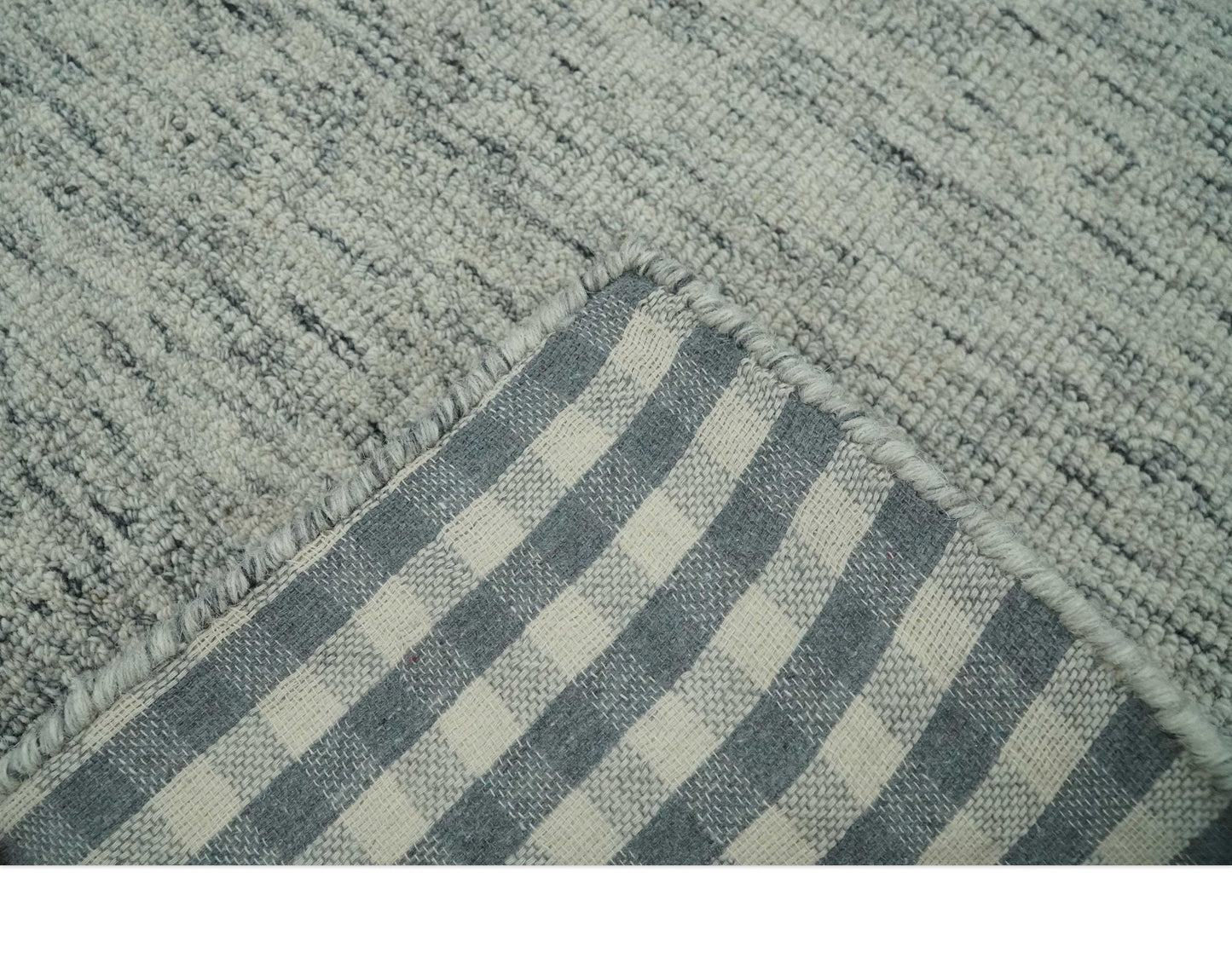 Modern Beige and Charcoal Solid Shaded Hand Tufted Natural Wool Area Rug