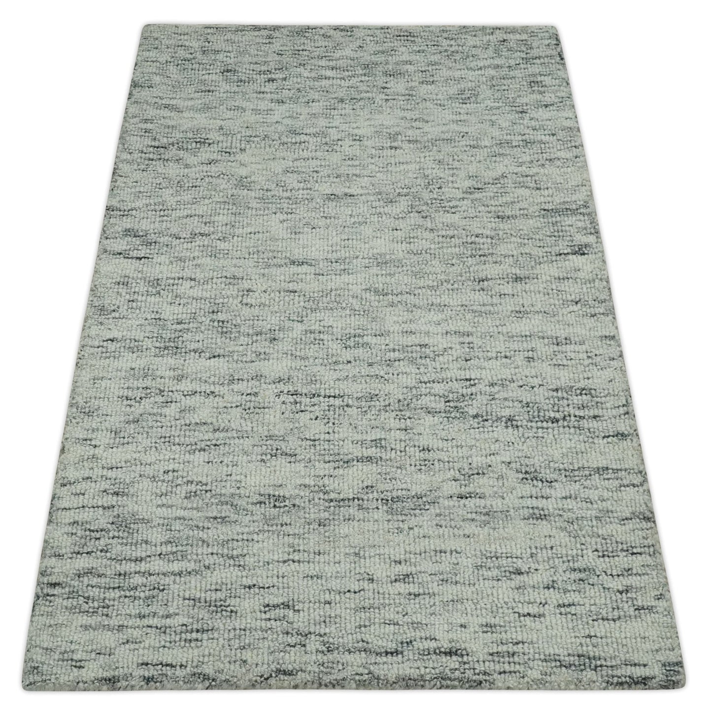 Modern Beige and Charcoal Solid Shaded Hand Tufted Natural Wool Area Rug
