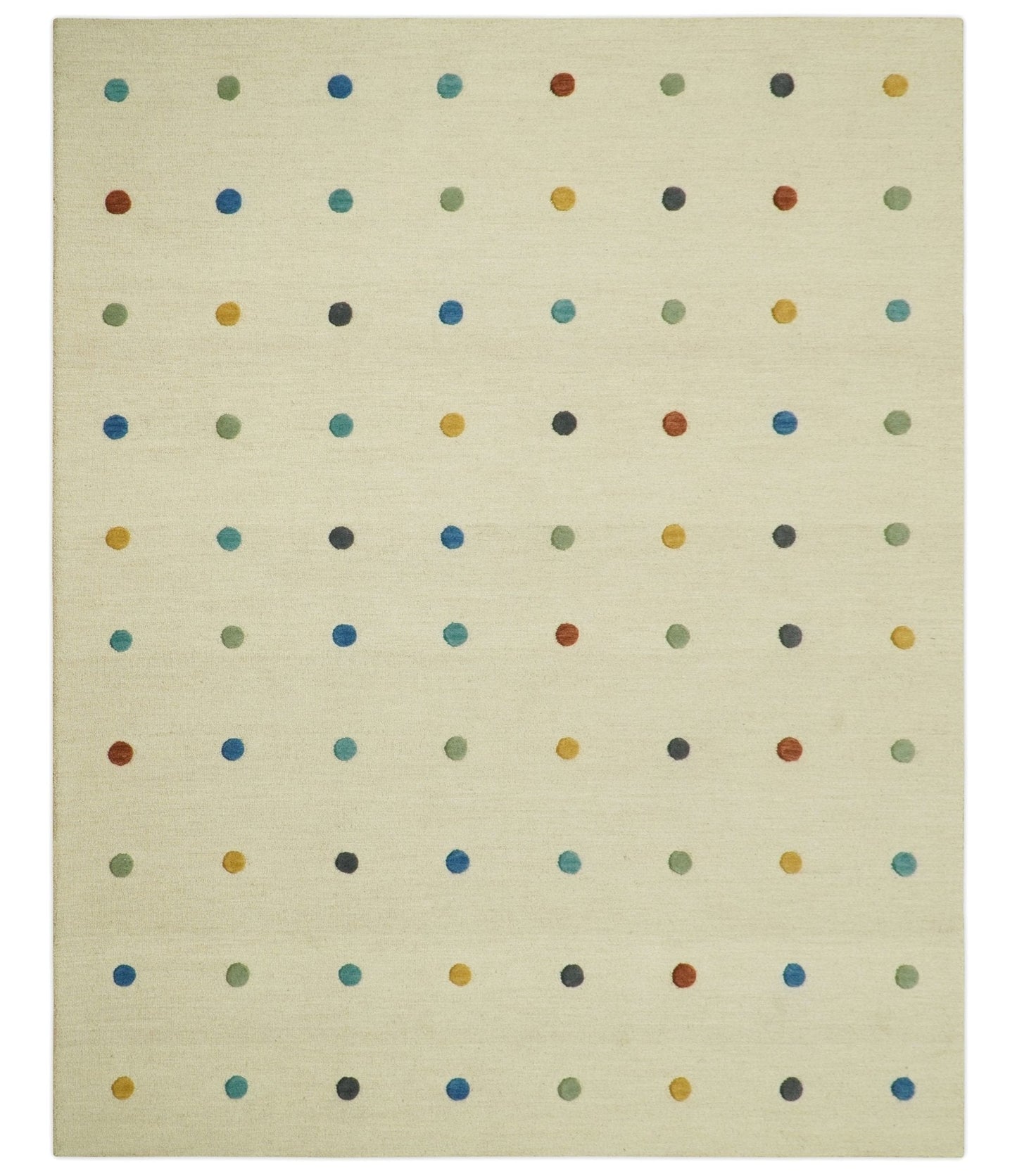 Modern Colorful Polka Dot Beige Hand Tufted Custom Made wool area rug