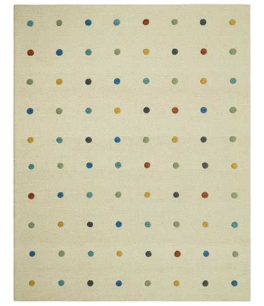 Modern Colorful Polka Dot Beige Hand Tufted Custom Made wool area rug
