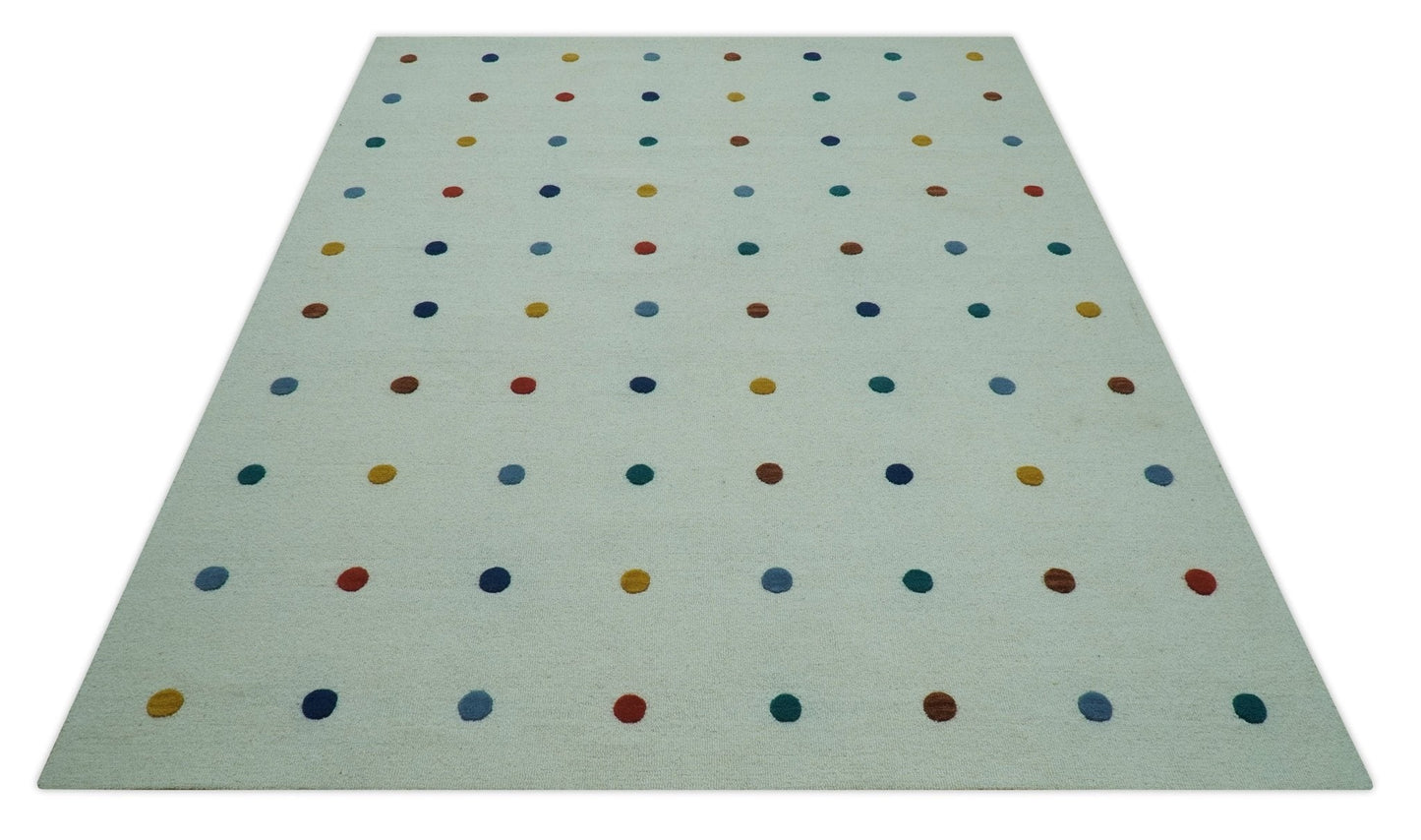 Modern Colorful Polka Dot Ivory Hand Tufted Custom Made wool area rug