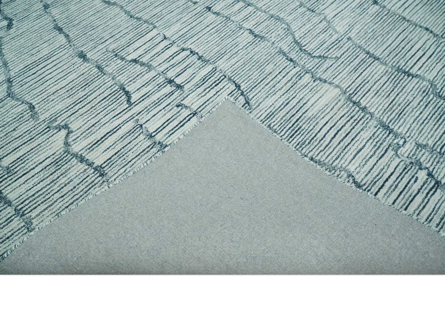 Modern Contemporary Multi Size Woolen White and Blue Hand Tufted Area Rug