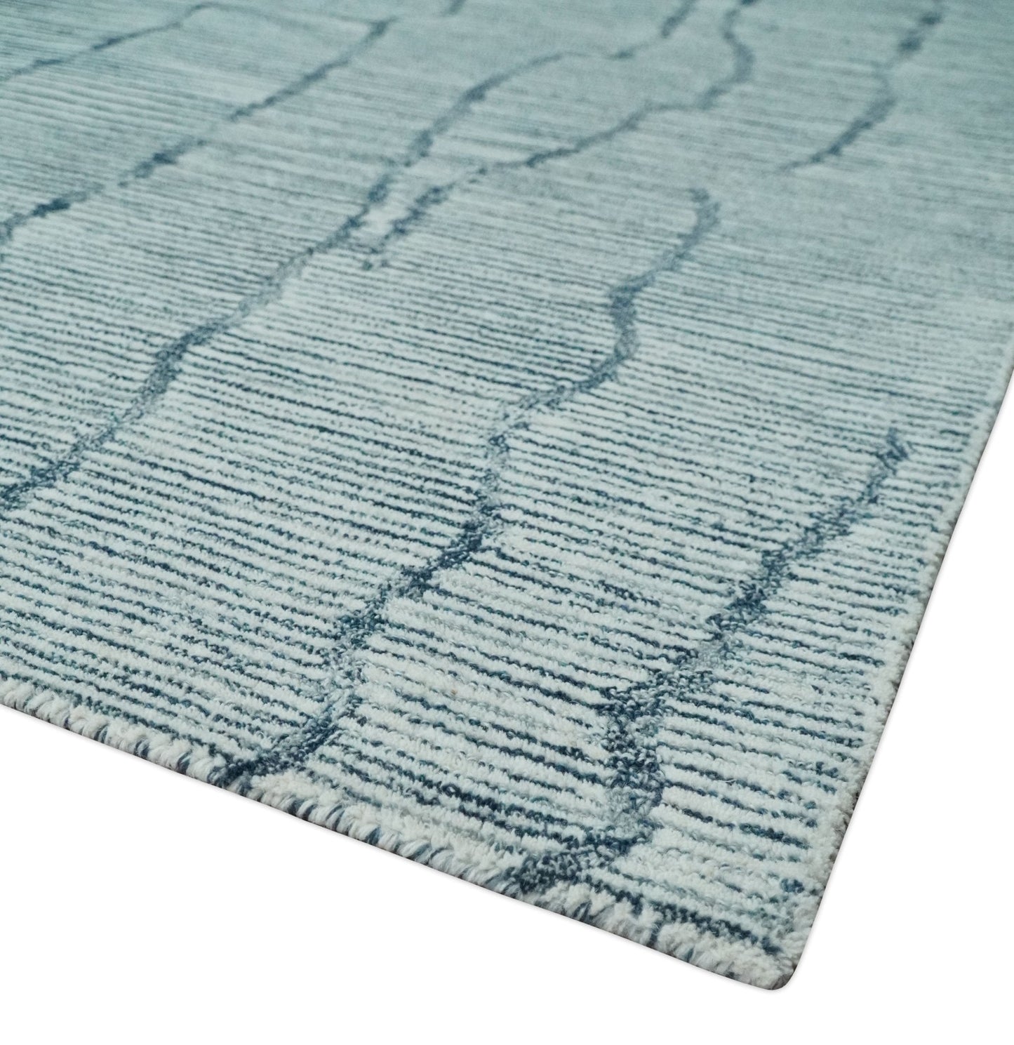 Modern Contemporary Multi Size Woolen White and Blue Hand Tufted Area Rug