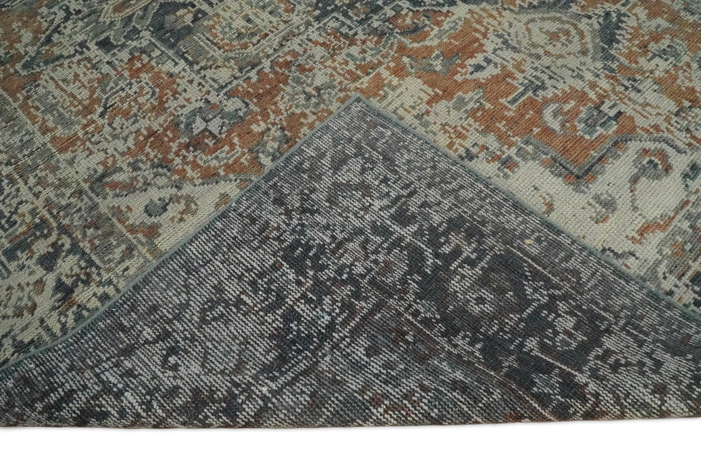Distressed Traditional Turkish Brown And Charcoal Hand Knotted Wool Area Rug