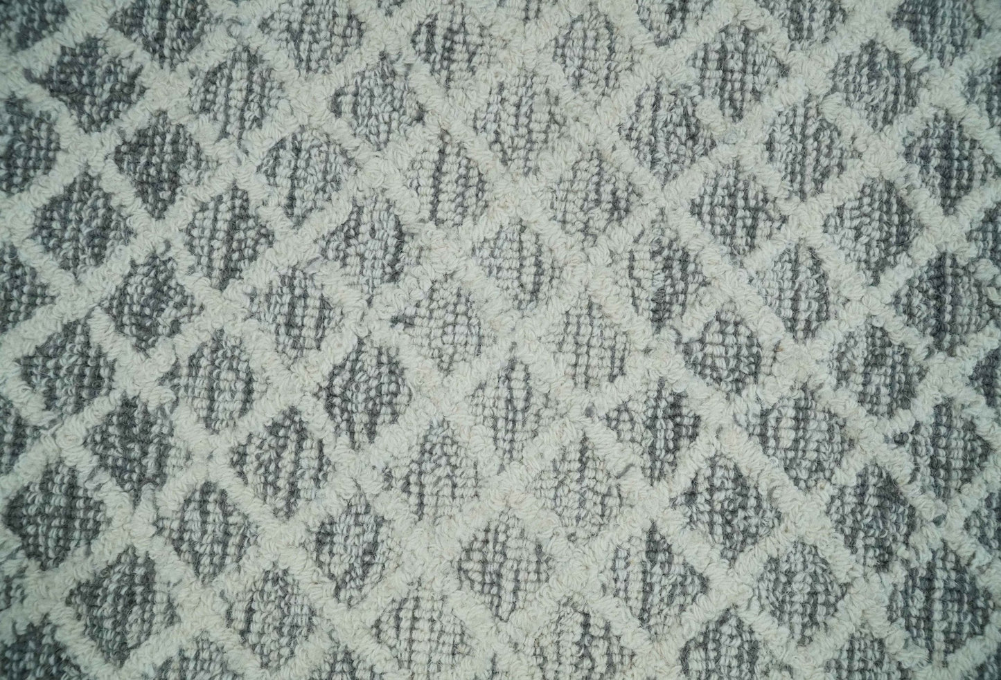 Modern Geometric Ivory and Charcoal Abstract Hand Tufted Natural Wool Multi Size Area Rug