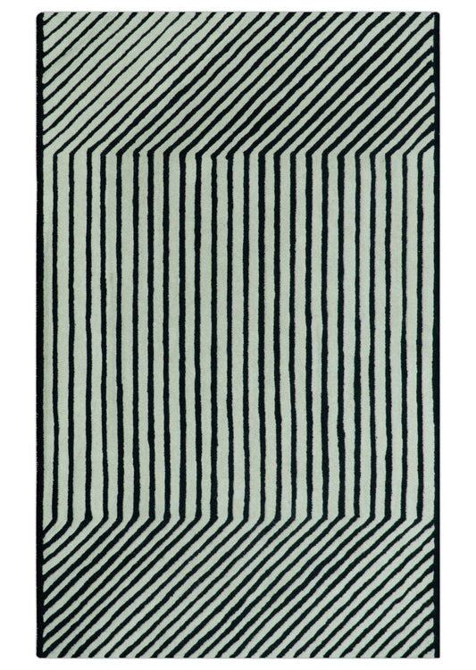 Modern Geometrical Pattern Black And White Hand Tufted Custom Made wool rug