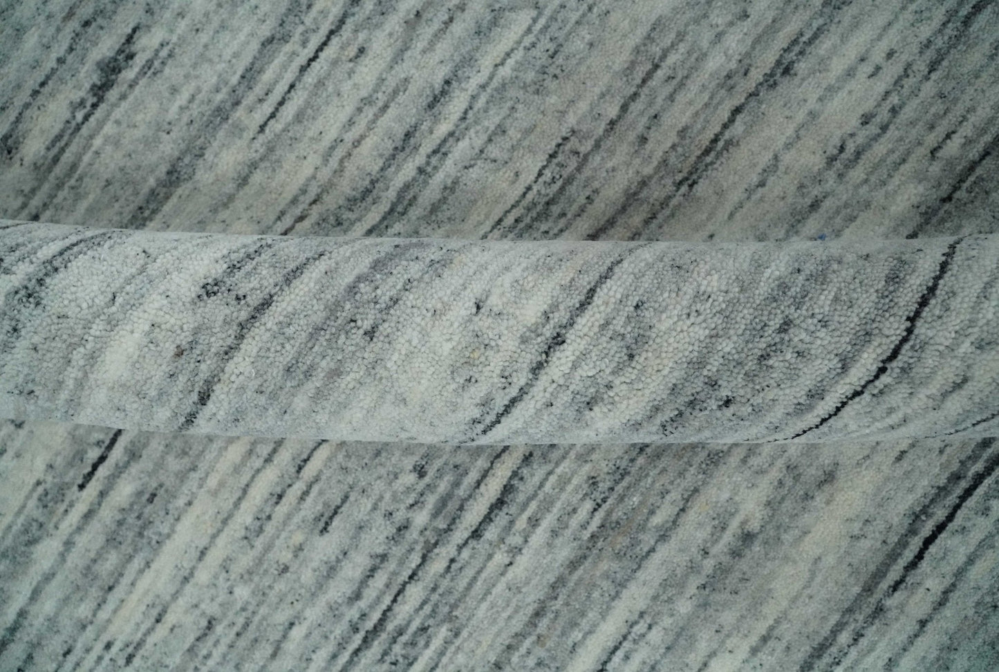 Modern Handloom Ivory, Charcoal, Silver 8x10 Contemporary Wool Area Rug