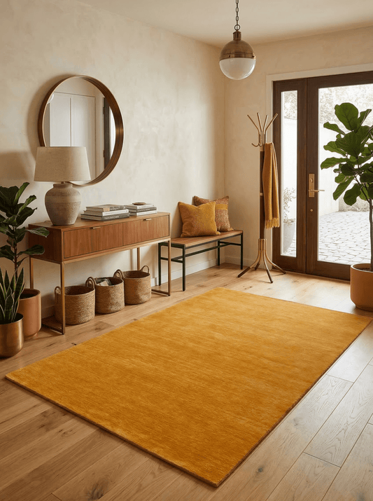 Modern Solid Gold Hand Loomed Wool Area Rug