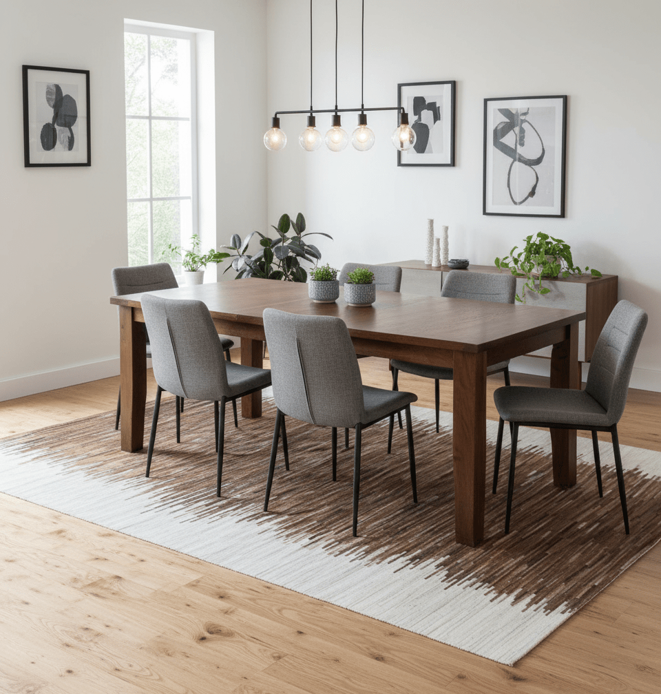 Modern Stripes Cowhide Leather Striped Tan Brown and Ivory Leather Multi Size Area Rug