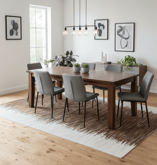 Modern Stripes Cowhide Leather Striped Tan Brown and Ivory Leather Multi Size Area Rug