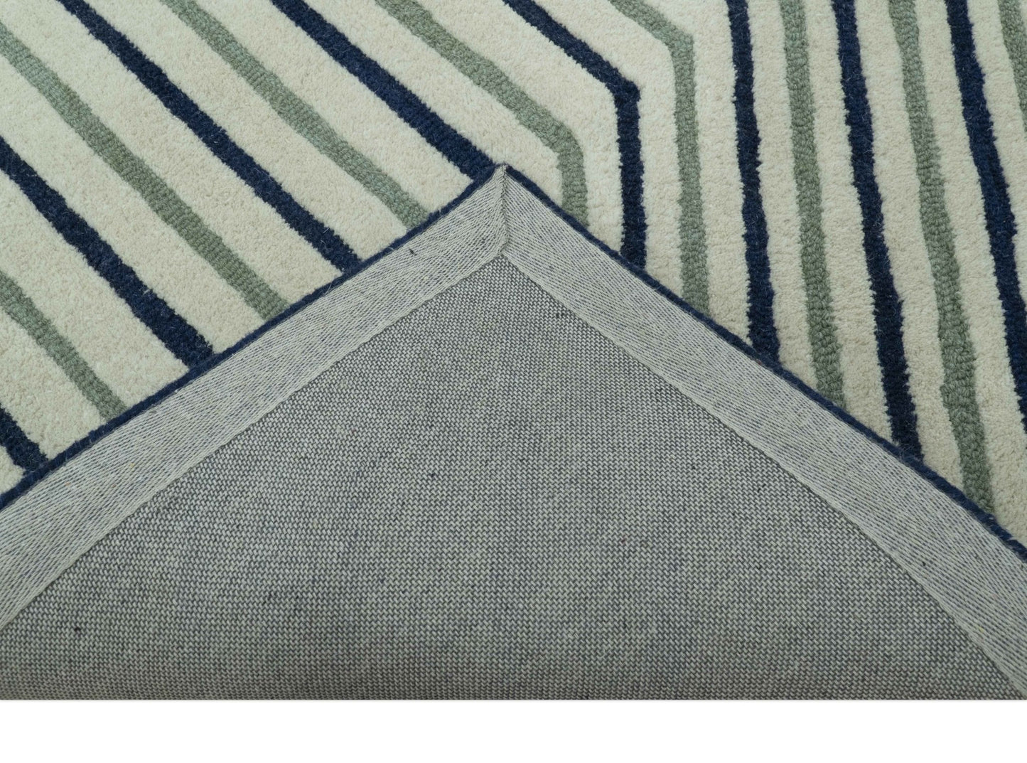 Modern Stripes Design Beige And Blue Hand Tufted Custom Made Wool Area Rug