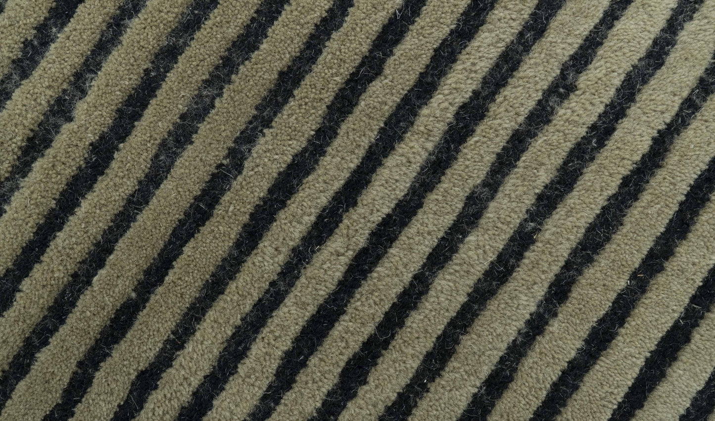 Modern Stripes Design Black And Brown Hand Tufted Custom Made Wool Area Rug