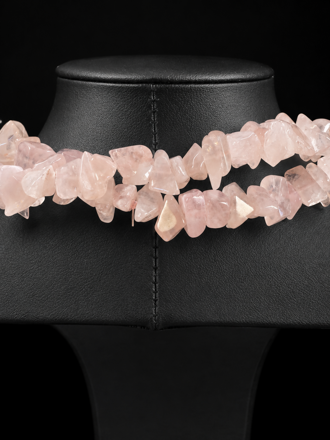 Vintage Rose Quartz Chip Necklace 34” Long Pink Crystal Endless Strand Boho Jewelry