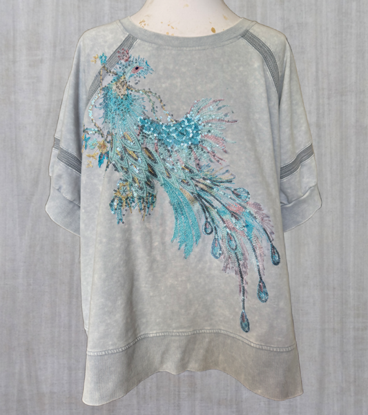 Embellished & Upcycled short Sleeve Sweatshirt 2XL